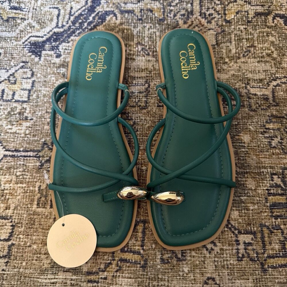 Camila Coelho Venue Sandals Toe Ring Green Women’s Size 8M New NWOB
